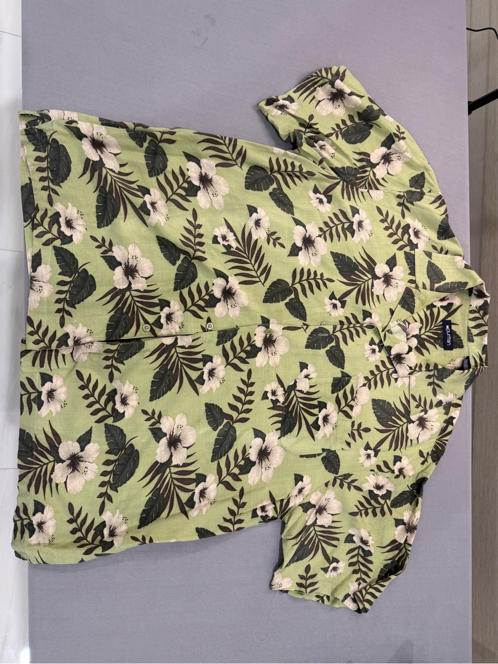 Puritan Men's L Green Floral Hawaiian Rayon Button-Up Shirt Collar SS